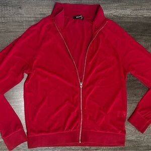 Topshop Bright Red Velour Zip Jacket mesh see through